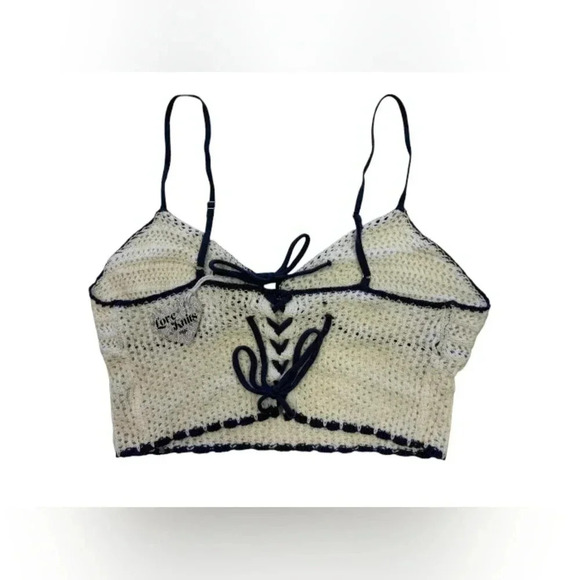 Love Knits Nyc NWT Cropped Knitted Tank Top tie up White/Blue Size XL - Picture 6 of 8